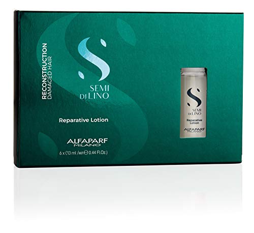 Alfaparf Milano Semi Di Lino Reconstruction Reparative Lotion for Damaged Hair - Repairs, Provides Shine and Softness, Adds Body - Includes 6 Vials - Professional Leave-In Treatment - 2.64 Fl Oz - Give Your Hair a Kiss