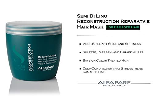 Alfaparf Milano Semi Di Lino Reconstruction Reparative Mask for Damaged Hair, Sulfate Free - Safe on Color Treated Hair - Paraben and Paraffin Free - Professional Salon Quality, 17.2 oz - Give Your Hair a Kiss